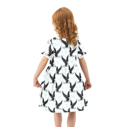 CaTaKu Girls Eagles Birds Dresses Toddler Summer Dress Short Sleeve Dresses for Girls Sundress 2-8T4