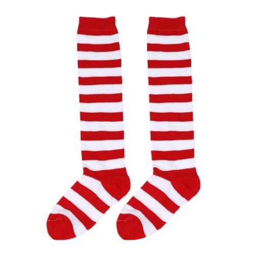 Warmbaby Calcetines largos para niñas y niñas, calentadores de piernas altas a rayas, talla 6-10, Rojo/Blanco, Medium