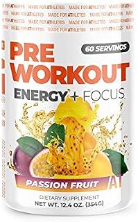 About Time Pre Workout Energy + Focus, Passion Fruit | 60mg Caffeine from Green Tea, Natural Flavors, No Jitters or Crashes, No Stim, Gluten Free, Sugar Free, 60 Servings