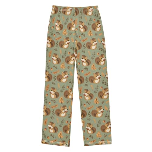 Smiling Squirrel with Acorns Long Pajama Pants Bottoms Soft Sleepwear with Pockets