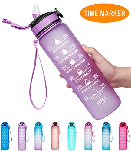 Giotto 32oz Large Leakproof BPA Free Drinking Water Bottle with Time Marker