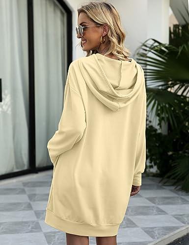 Image of Quenteen Women Hoodies Dress Hooded Sweatshirts Dress Casual Long Sleeve Tunic Dress Oversized Sweatshirts with Pocket
