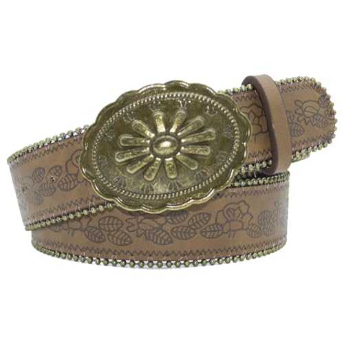 Western Belt for Women Cowgirl Cowboy PU Leather Belts for Jeans, Floral Embossed Vintage Buckle3