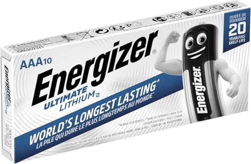 Energizer MAX - Ultimate Lithium, Pack de 10 Pilas AAA, Litio de Larga duración para Dispositivos de Alto Consumo, más Ligera y 20 años Vida útil