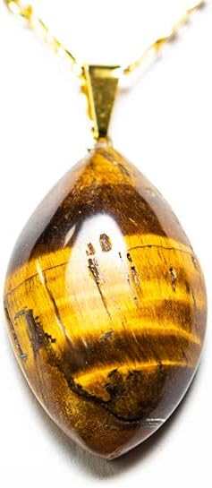 Colar Navete Folha Olho de Tigre Pedra Natural