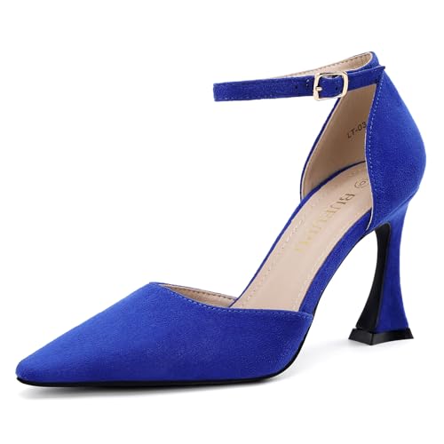 Women's 3.5In heigh Heel Pointed Closed Toe Ankle Strap Pumps Dress Shoes for Women