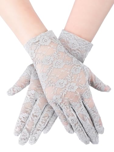 SATINIOR Lace Gloves for Women Tea Party Short Lace Gloves Courtesy Dressy for Cosplay Dinner Party Evening(Gray)