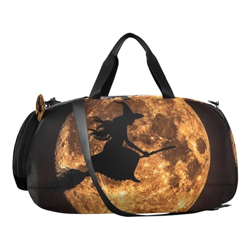 Duffle Bag for Boys or Girls with Shoes Compartment, Silhouette Of Witch Sports Travel Bag Overnight2