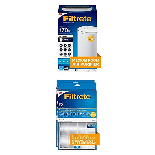 Filtrete Medium Room Air Purifier White 170 Sq Ft & Filtrete True HEPA Filter 2 Pack