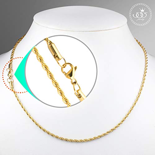 555Jewelry Stainless Steel Metal Unisex Women Men Classic Solid Hypoallergenic Braided Twisted Thin Singapore Rope Chain Link Lobster Claw Fashion Accessory Jewelry Necklace, Yellow Gold 24 Inch #TOP2