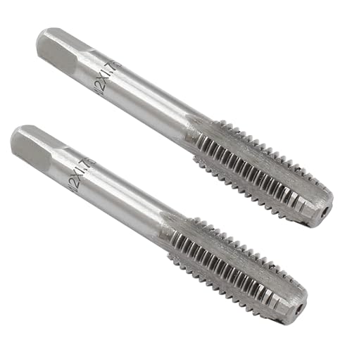 Bonsicoky 2 Pcs Metric Machine Tap M12 x 1.75mm, HSS Machine Right Hand Thread Tap for Machinist Repair DIY