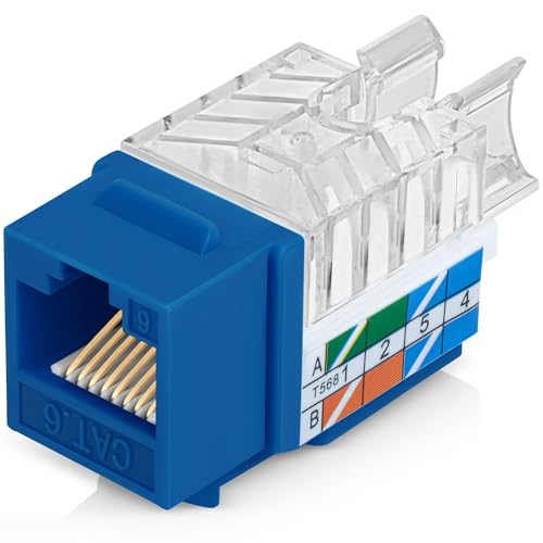 Everest 45° Angled Cat6 Keystone Jacks 50-Pack in Blue - Slim Profile RJ45 Female Connector - Ethernet Jack - RJ45 Wall Jack - Keystone Cat6 - Cat6 Jack - Rj45 Jack - cat6 Wall Jack