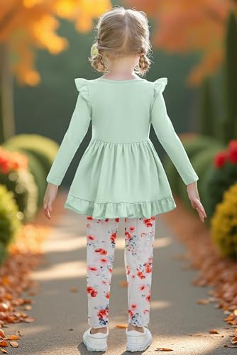 Image of Arshiner Toddler Girl Clothes Ruffle Trim Long Sleeve Pullover Top and Floral Print Leggings Fall Outfits Kids Clothing Sets