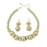 IMINI Juego de gargantilla y aretes colgantes de perlas sintéticas vintage para mujer, chapado en oro, joyería acrílica irregular, ajustable, regalo de fiesta nupcial retro, Medio, Perla sintética