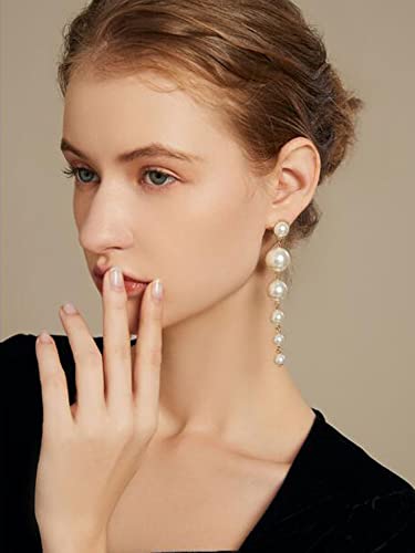 14K Gold Freshwater Pearl Drop Earrings Dangle Dainty Long White Cultured Baroque Pearl Earrings For Women Statement Stud Ball Chain Tassel Jewelry For Bridal Wedding (Gold) #TOP5