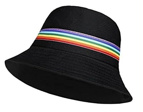 ASD Accessories Bucket Hat Unisex Cotton Fisherman Sun Cap Summer Beach Fishing Bucket Hat for Mens Womens (Rainbow Black)