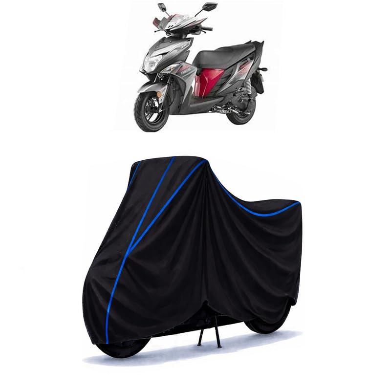 Image of Scooty Cover Water Resistant for Ray ZR Street Rallyr | Universal Scooter & Bike Cover | Heavy Duty UV Dust, Rain & Scratch Protection | Elastic Fit All Weather Indoor Outdoor | Black with Blue Piping
