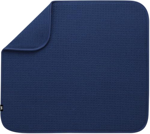 Image of S&T INC. Dish Drying Mat, Highly Absorbent Microfiber Kitchen Counter Mat, Dish Drying Pad for Dishes, Utensils, Pots and Pans, Large 16" x 18", Navy