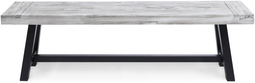 Acacia Wood Dining Bench with Rustic Metal Frame,Sandblasted Finish Kitchen Outdoor Seating,Farmhouse Bench for Dining Room, Patio, Restaurant