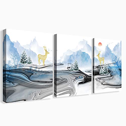 Abstract Watercolor landscape painting Wall Decorations for Living Room Bathroom wall art Bedroom Wall decor 3 Pieces Framed Canvas print wall Artwork modern Office Home Decoration Mountain Pictures