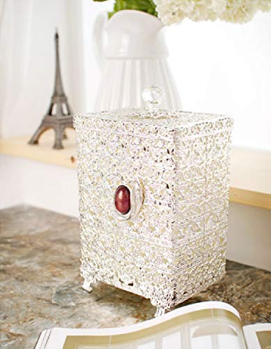Image of SEHAMANO Antique Rectangular Wastebasket, Vintage Decorative Small Trash Can, Classic Garbage Container Bin for Vanity, Bedroom, Kitchen, Powder Rooms, Home Office Rubbish Bin (Silver (Shiny Silver))