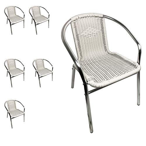 Mojawo Qualität 6 Stück Aluminium/Polyrattan Bistrostuhl stapelbar...