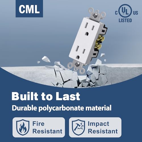Image of CML 100 Pack Matte White Decorator Receptacle Outlet, Tamper Resistant (TR) Electrical Wall Outlets, 15A /125V, 2 Pole 3 Wire, NEMA 5-15R, UL Listed