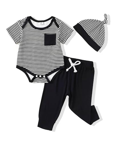 Image of Mikrdoo Newborn Baby Boy Clothes - Rayon Derived from Bamboo Summer Outfits, Short Sleeve Romper Top Pants Set for Boy 0M-18M