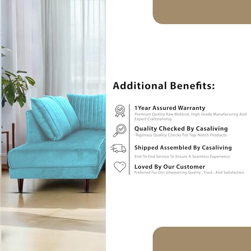Image of GRAPEWOOD Gratly LHS 4 Seater L Shape Sofa Set for Living Room (Turquise Colour) Premium Fabric Sofa