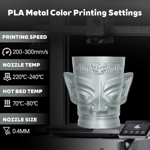 Image of Metal Silver PLA 1.75mm 1kg Shiny Smooth Metallic 3D Filament Spool FDM AMS | Metallic finish Shiny Smooth surface High intensity Beginner friendly No tangle 1kg 2.2lbs for Printer Bambu UltiMaker