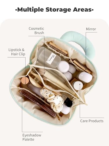 Detola Makeup Bag, Large Capacity Cosmetic Bags Travel Toiletry Bag for Women Waterproof Make up Organizer Portable Open Flat Cosmetic Pouch with Brush Compartment Travel Gifts for Women, Purple2