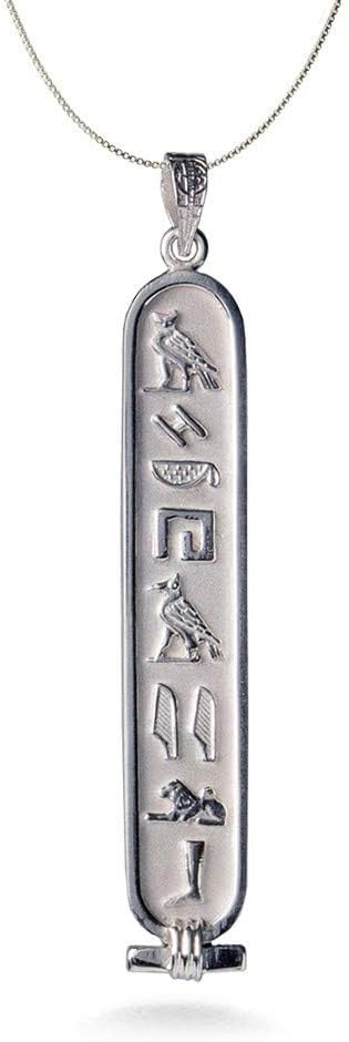 Made in Egypt - Personalized Sterling Silver Cartouche Necklace Bundle - 1-Sided Solid Style Pendant and 18" Chain - Translate any letters into Hieroglyphs - Handmade in Egypt - Discoveries Egyptian Imports