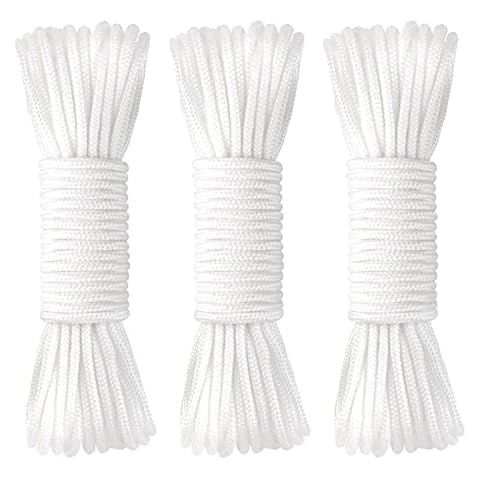 Pufeuoo 30 M Picture Hanging Cord 4MM White Nylon Cord Strong Frame Hanging String Drawstring Cord Braided Rope Canvas Bag Cord for Mirror Photo Frame Bags Hold Up to 50kg Cover