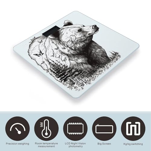 Báscula digital de baño con diseño de oso y vidrio templado miniatura 3