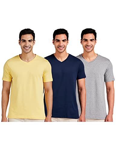 Image of Amazon Brand - Symbol Men's Solid Cotton T Shirt | Plain | V Neck | Half Sleeve-Regular Fit | Combo Pack of 3 (Available in Plus Sizes)