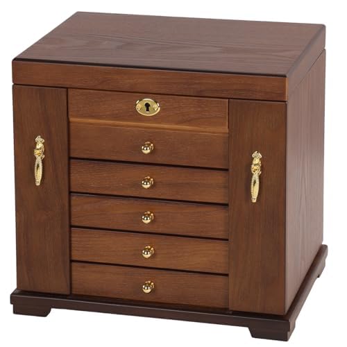 Jewelry Box for Women Girls 6 Layer Rustic Wooden Jewelry Organizer Box with Lock Necklace Holder for Earrings Necklaces Rings Bracelets