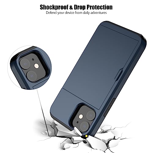 Nvollnoe for iPhone 12 Mini Case with Card Holder Heavy Duty Protective Dual Layer Shockproof Hidden Card Slot Slim Wallet Case for iPhone 12 Mini for Men&Women(Blue) by Nvollnoe - Image 5