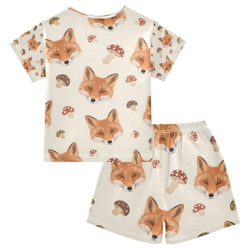 senya Fox Face Mushroom S Summer Pajamas Set Short Cotton Sleepwear 2 Piece2