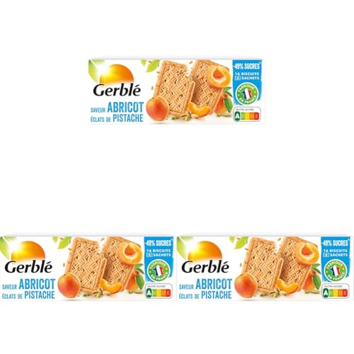 Gerblé Biscuits Pistache Abricot – Allégés en sucres, éclats de pistache et abricots secs, source de magnésium, sans huile de palme, 160g (Lot de 3)