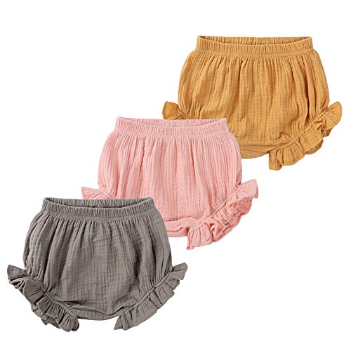 Kids Tales 3Pack Baby Boy Girl Cotton Ruffle Shorts Toddler Cotton Linen Cute Bloomers Infant Soft Diaper Cover