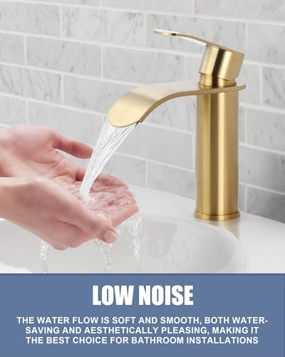 ARCORA Wasserhahn Bad, Hochdruck Waschtischarmatur wenig Lärm aus Edelstahl Einhandmischer Wasserfall Waschbeckenarmatur Armatur Waschbecken, Golden