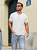 Runcati Men's Short-Sleeved Henley Shirt Summer Regular Fit Tops Men Crew Neck Plain Basic Shirt Casual Tee Tops with Button Placket, White, L #3