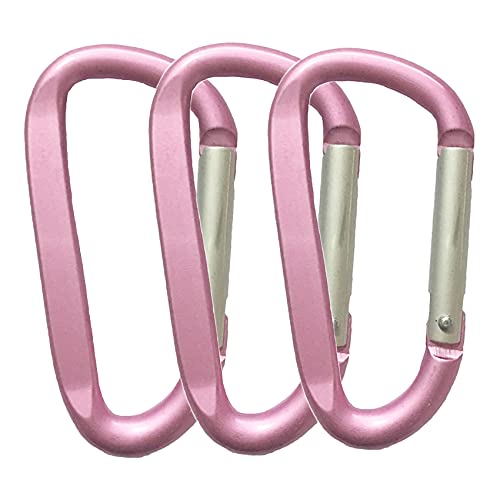 Large Carabiners Keychain 3" Aluminum D Shape Premium Durable D-Ring Carabiner Clip Hook Camping Accessories Snap Link Key Chain Durable Improved Design (3pcs Pink)