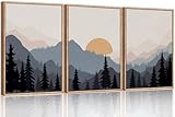 Ausril Boho Sunset Mountain Framed Canvas Wall Art Set, Abstract Geometric Forest Wall Decor, Bohemian Nature Wall Painting, Modern Sun Landscape Art Print for Living Room, Bedroom, Office- 36'x24'x3