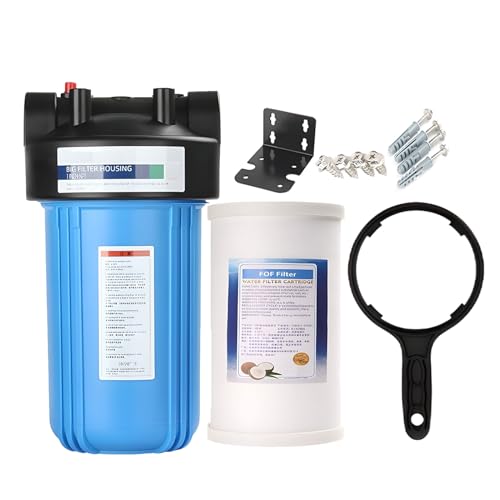 Carcasa filtro agua grande toda la casa (10 pulgadas) (Incluye 1 elemento filtrante inhibidor incrustaciones FOF), filtros (4,5' x 10') - Puerto latón NPT (1 pulgada)