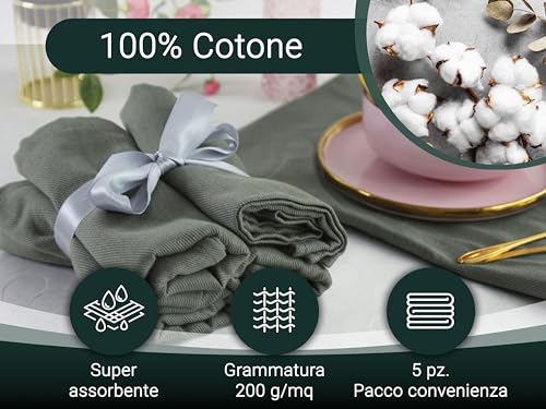 ZOLLNER 5 strofinacci, cotone-lino, 50x70 cm, super assorbenti, senza pelucchi - lavabili a 60°C - grigio scuro - qualità gastronomica - certificato Oeko Tex® - immagine 3