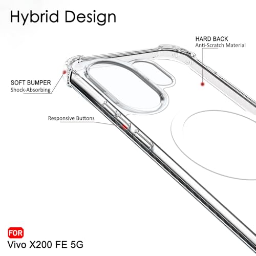 Image of TheGiftKart Shockproof Ultra-Hybrid Back Cover Case for Vivo X200 FE 5G Compatible with MagSafe | 360 Protection | Crystal Clear Hard Back Cover Case for Vivo X200 FE (PC & TPU, Transparent Bumper)
