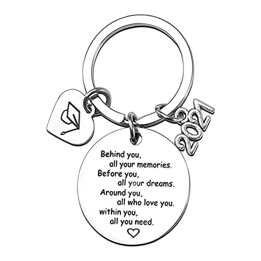 Graduation Keychain Nyckelring i rostfritt stål med text och 2021 Graduation Cap Signet Hänge Grattis Presenter