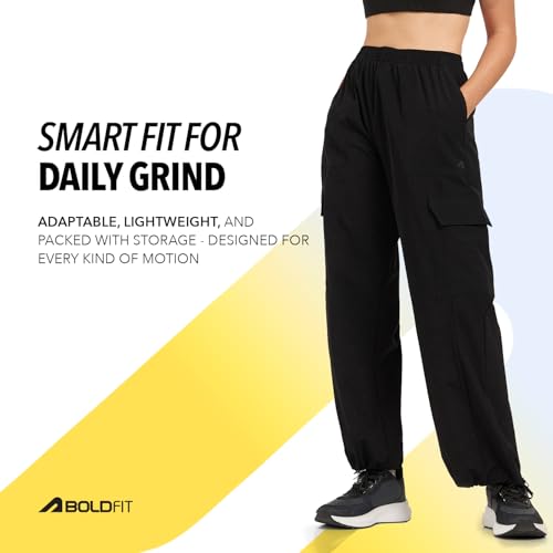 Image of Boldfit Cargo Pants for Woman High Waist Joggers with Adjustable Hem Toggle