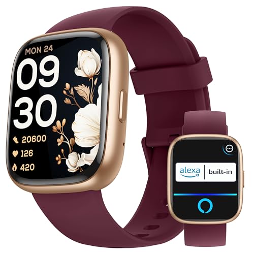 KALINCO Reloj Inteligente Mujer Hombre con Alexa, IP68 Smartwatch Deportivo Recibir Whatsapp y Llamadas, Podómetro Monitor Estrés, Sueño y Ritmo Cardíaco Drenaje de Agua Reloj Mujer Android iOS
